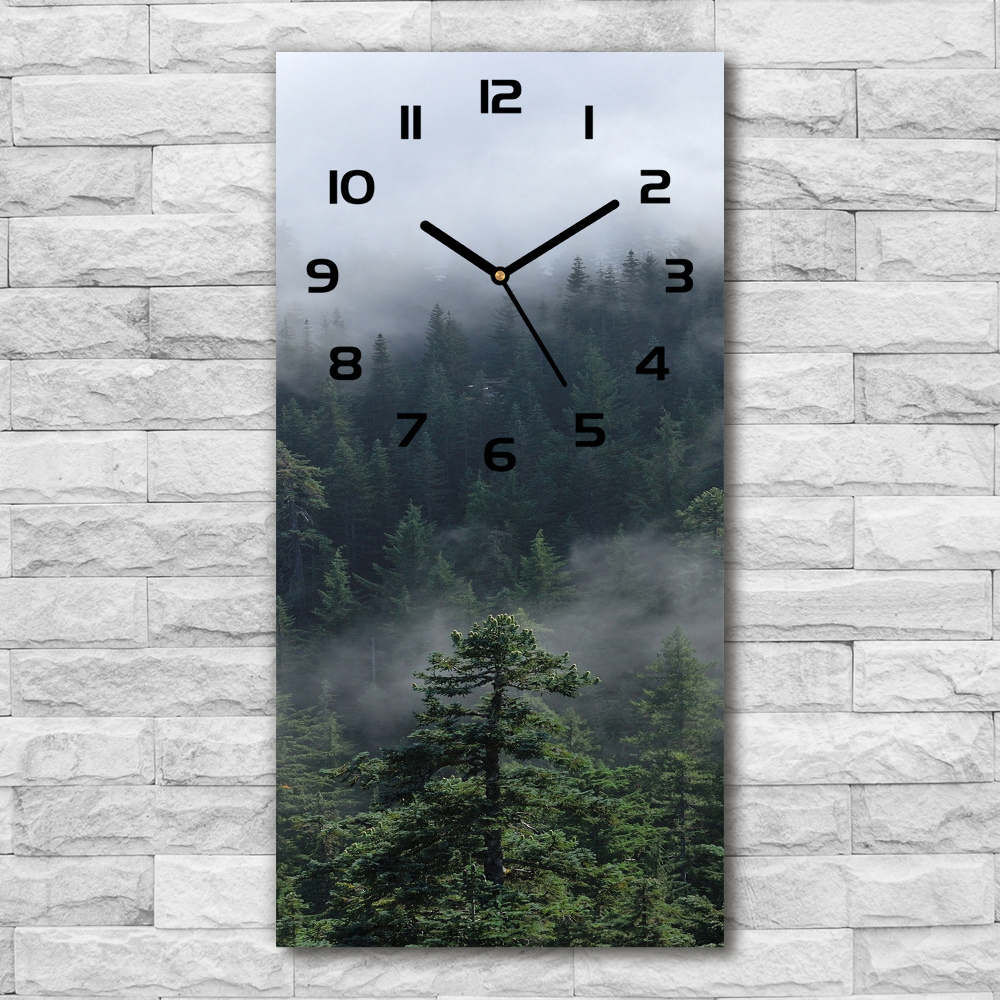 Vertical rectangular wall clock Fog over the forest