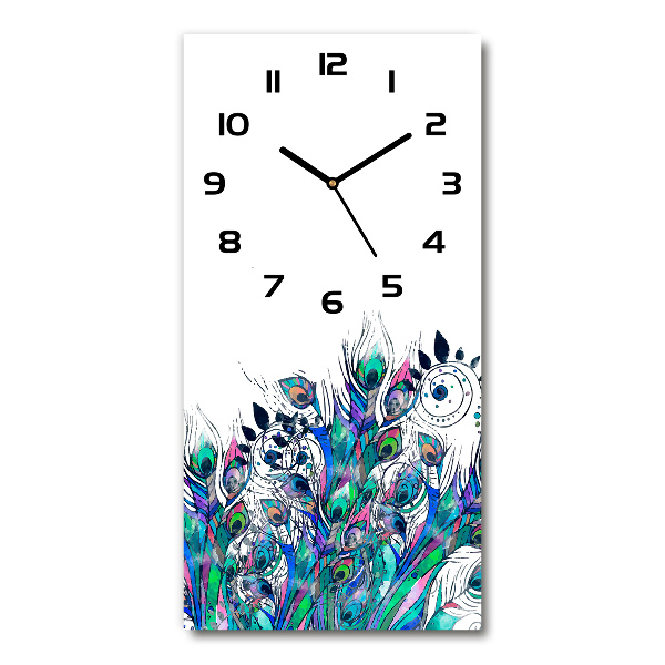 Vertical rectangular wall clock Peacock feathers