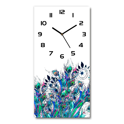 Vertical rectangular wall clock Peacock feathers