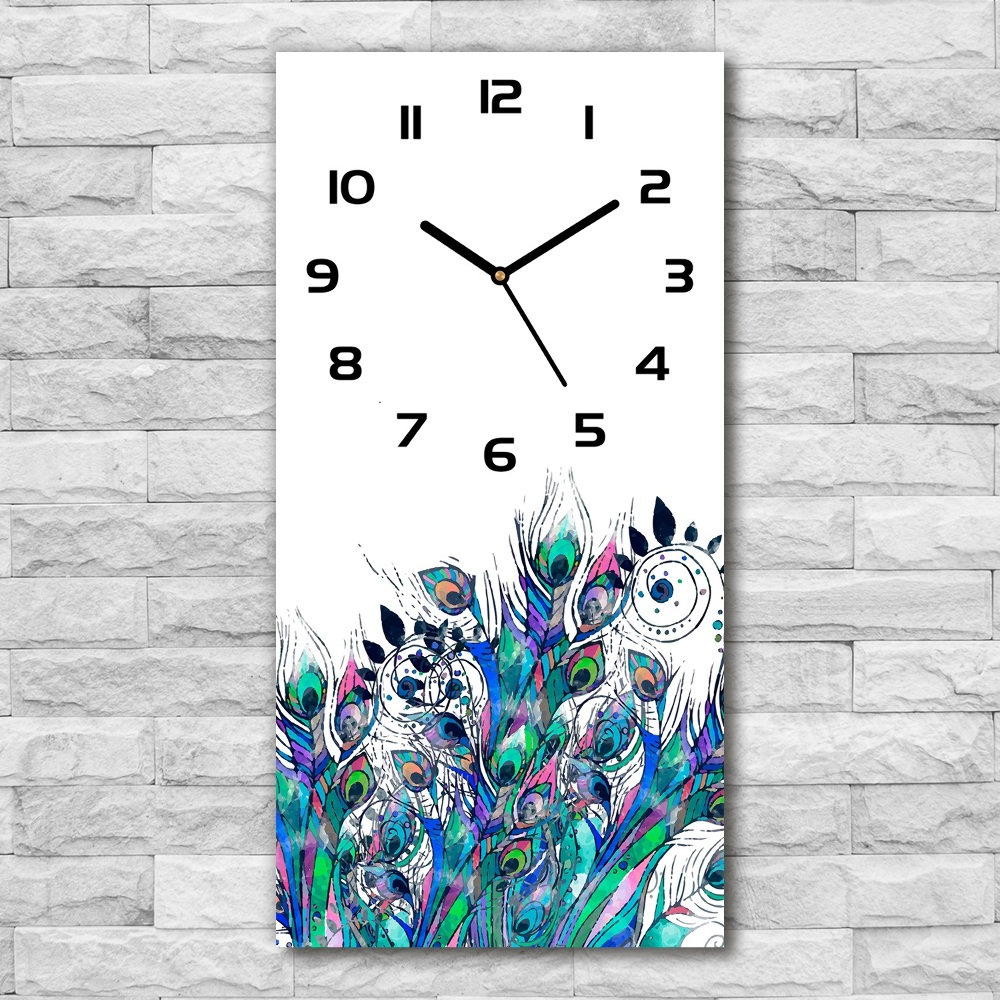 Vertical rectangular wall clock Peacock feathers