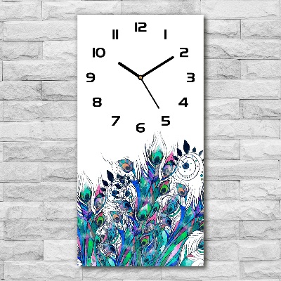 Vertical rectangular wall clock Peacock feathers