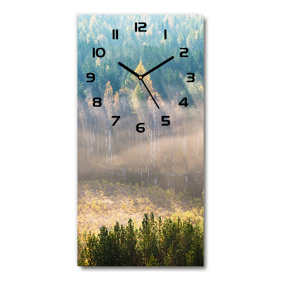 Vertical rectangular wall clock Fog over the forest