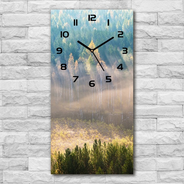 Vertical rectangular wall clock Fog over the forest