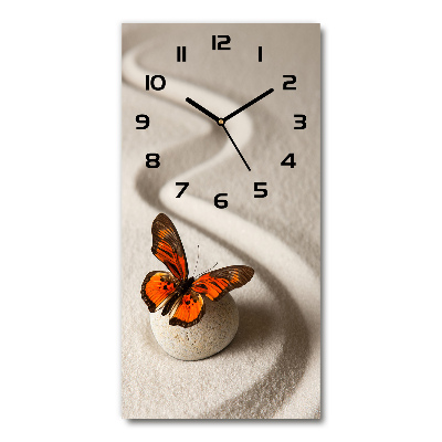 Vertical wall clock Zen stone and butterfly