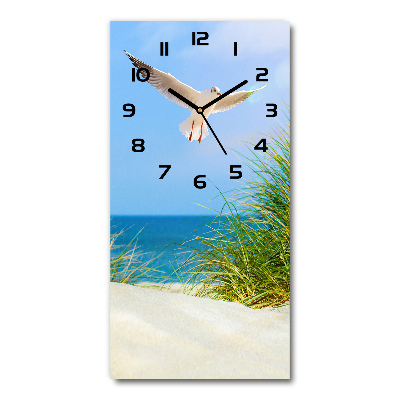 Vertical rectangular wall clock Seagull over the dunes