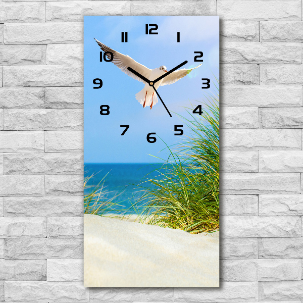 Vertical rectangular wall clock Seagull over the dunes