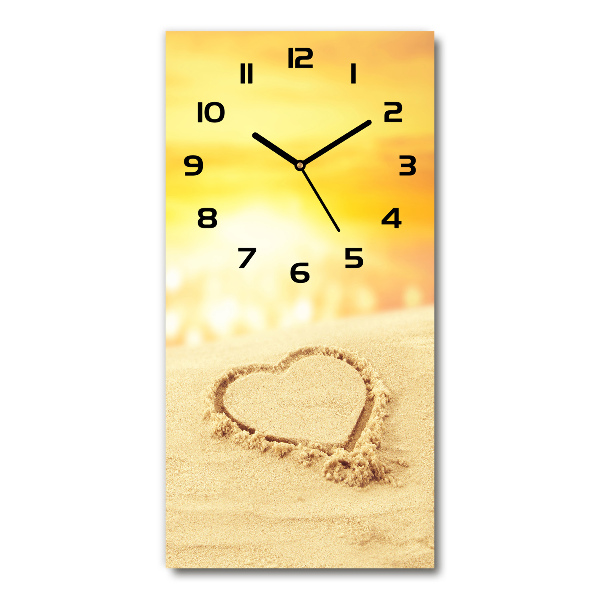 Vertical wall clock Heart on the beach