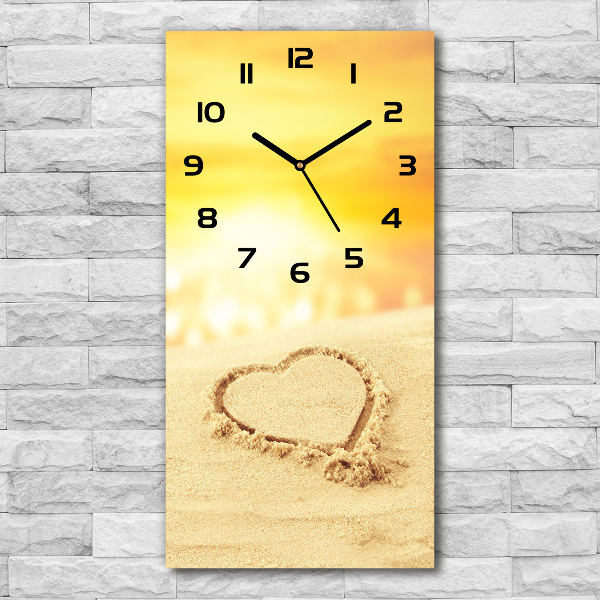 Vertical wall clock Heart on the beach