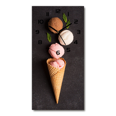 Modern vertical wall clock Ice cream in waffle