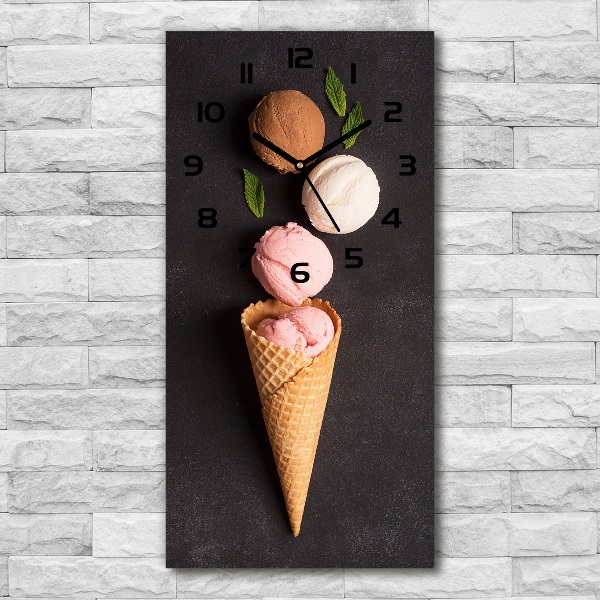 Modern vertical wall clock Ice cream in waffle