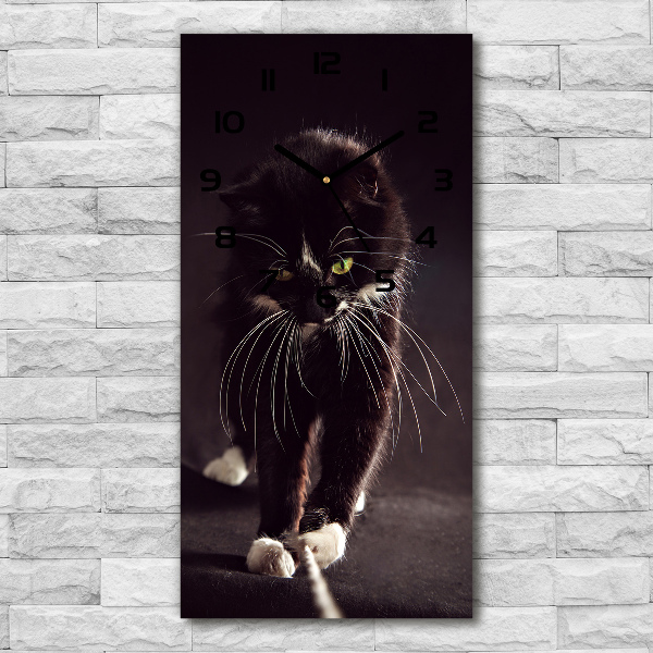 Vertical wall clock Black cat