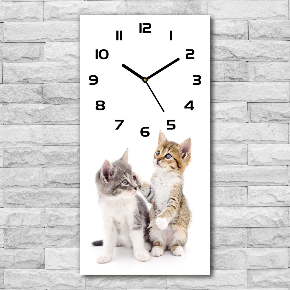 Modern vertical wall clock Two little cats