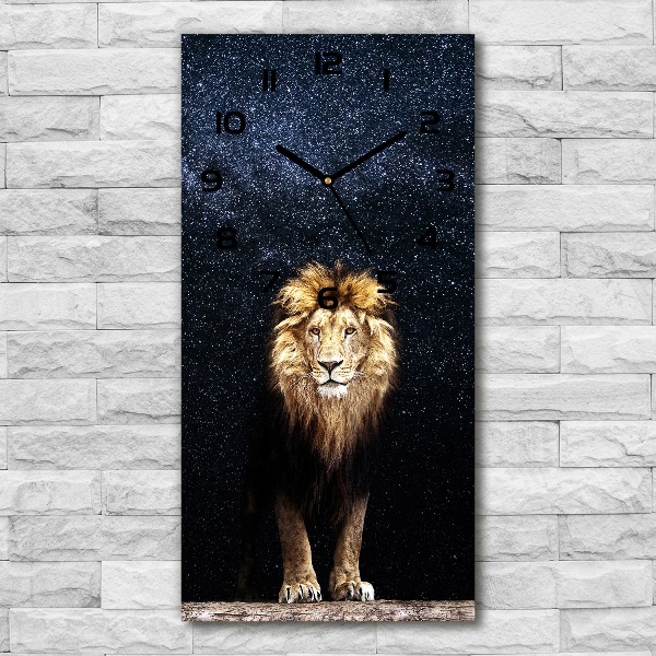 Vertical wall clock Lion against the backdrop of the stars