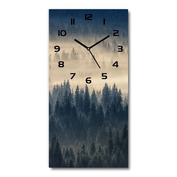 Modern vertical wall clock Fog over the forest