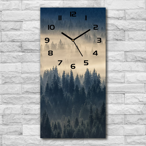 Modern vertical wall clock Fog over the forest