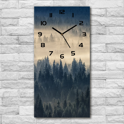 Modern vertical wall clock Fog over the forest