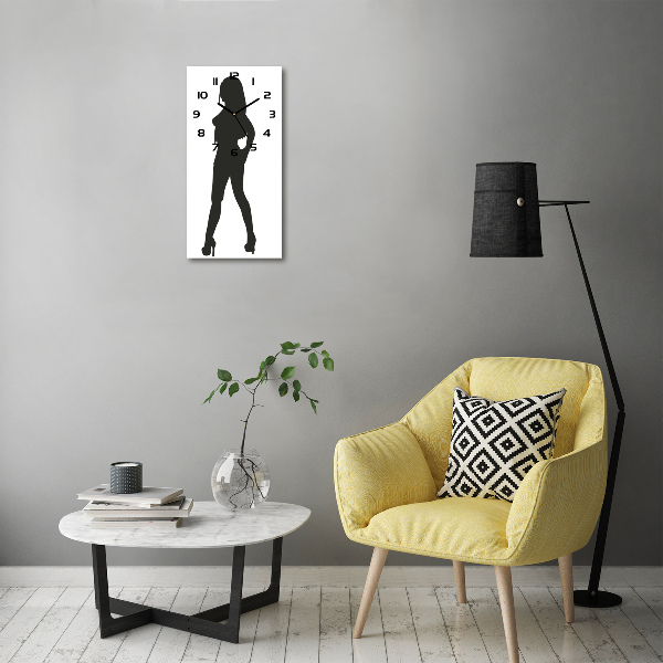 Modern vertical wall clock A woman's silhouette