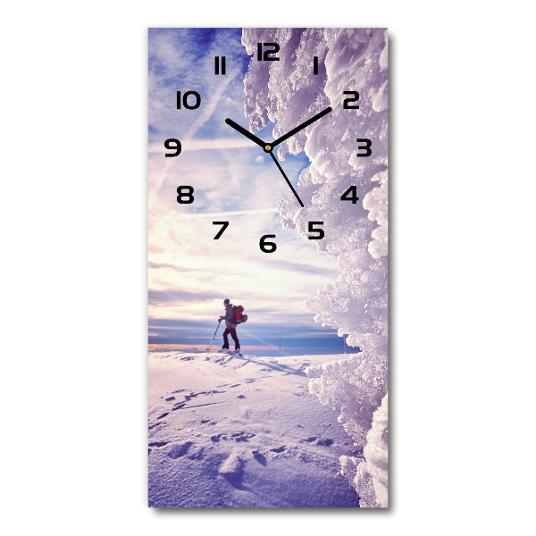 Vertical rectangular wall clock Skier