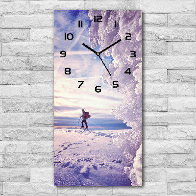 Vertical rectangular wall clock Skier