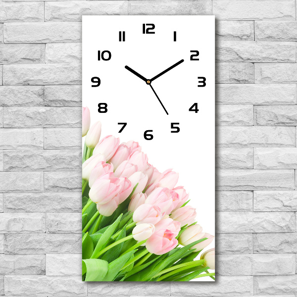 Vertical wall clock Pink tulips