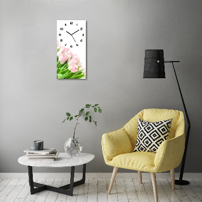 Vertical wall clock Pink tulips