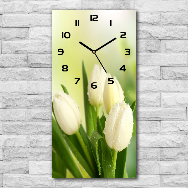 Vertical wall clock White tulips