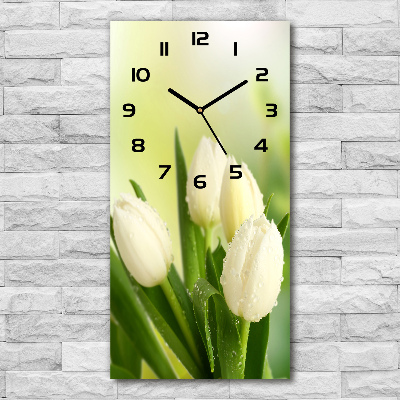 Vertical wall clock White tulips