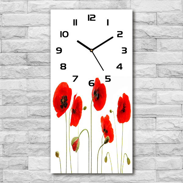 Modern vertical wall clock Field poppies