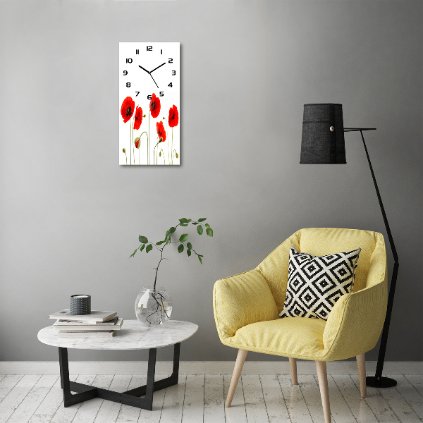 Modern vertical wall clock Field poppies