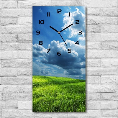 Vertical rectangular wall clock Clouds above the field