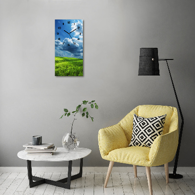 Vertical rectangular wall clock Clouds above the field