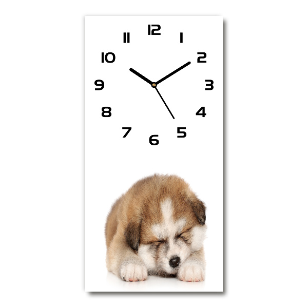 Modern vertical wall clock Akita puppy