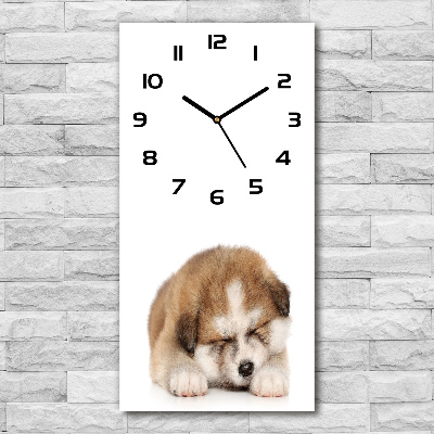 Modern vertical wall clock Akita puppy