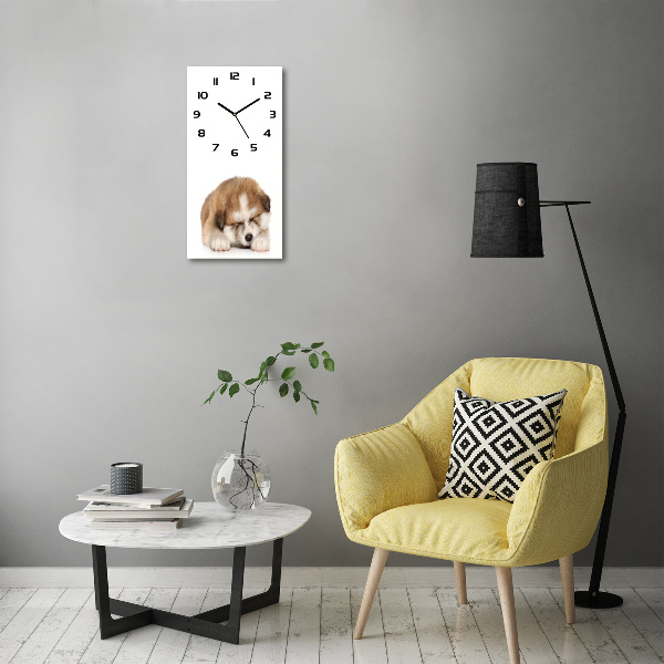 Modern vertical wall clock Akita puppy