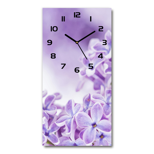 Modern vertical wall clock Lilac flowers