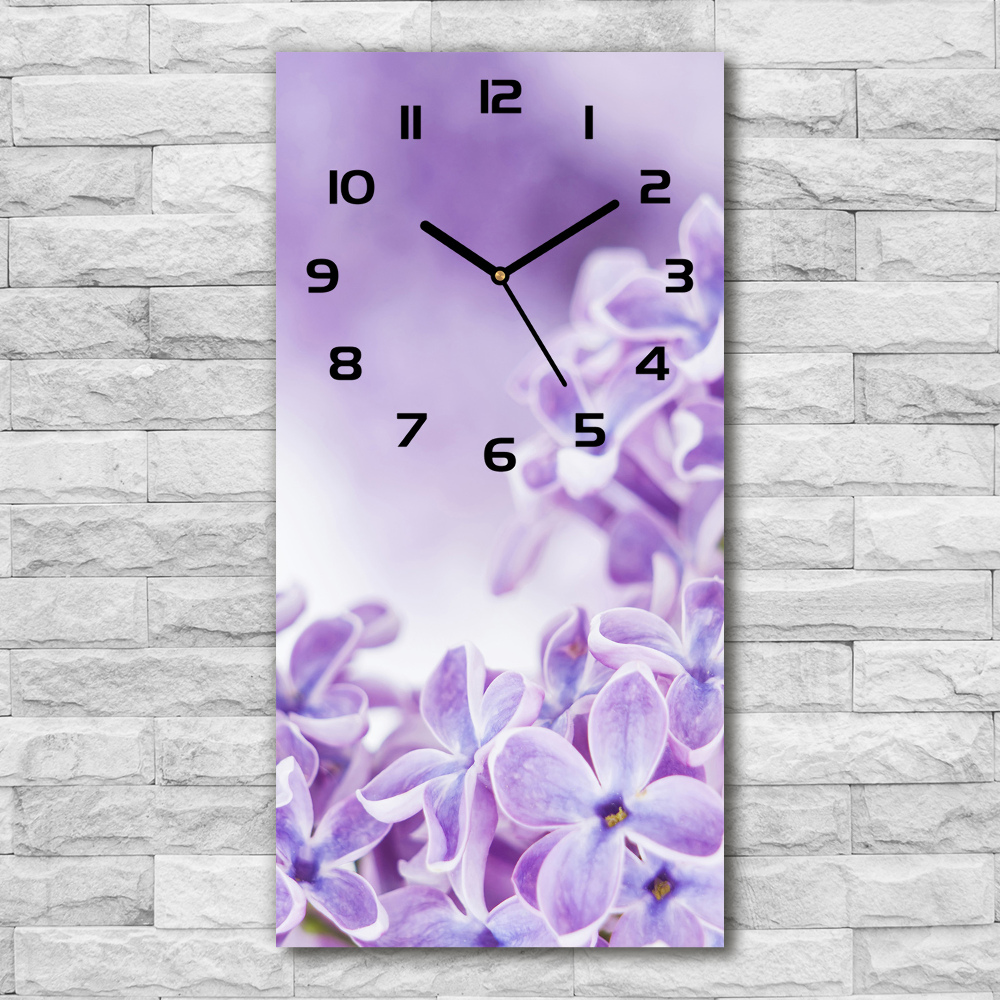 Modern vertical wall clock Lilac flowers