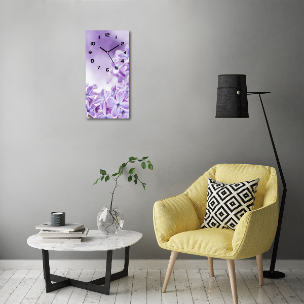 Modern vertical wall clock Lilac flowers