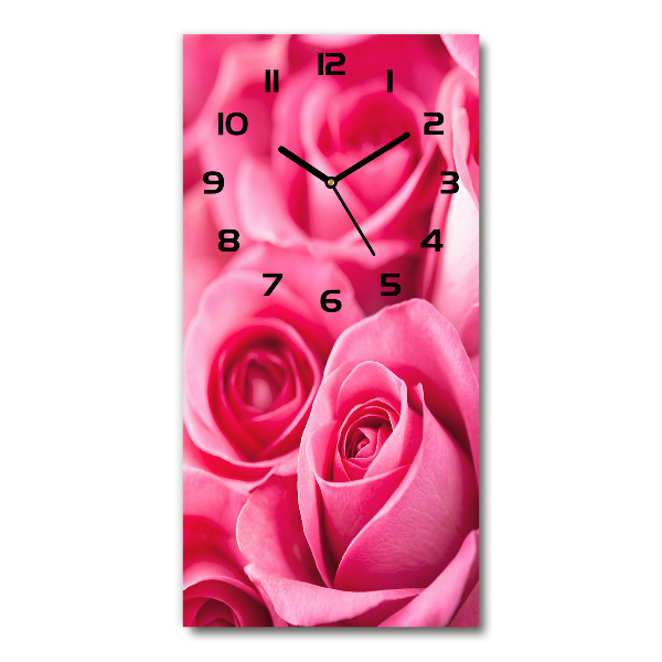 Vertical wall clock Pink roses