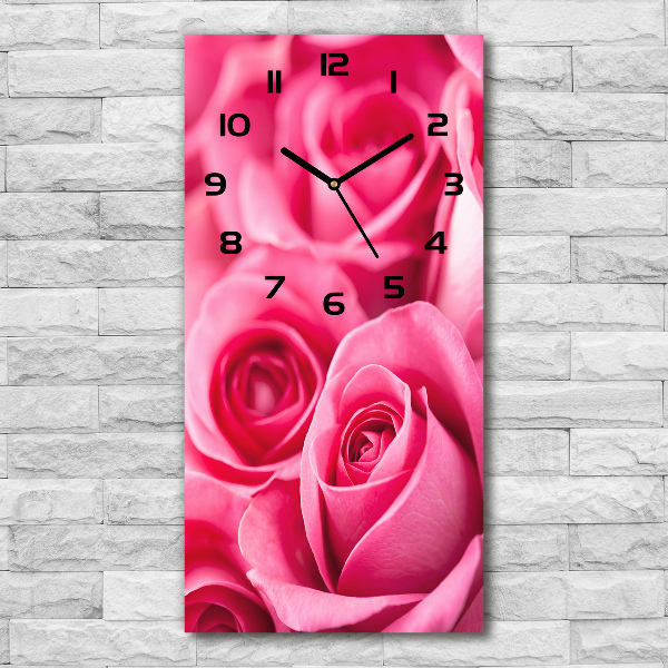 Vertical wall clock Pink roses