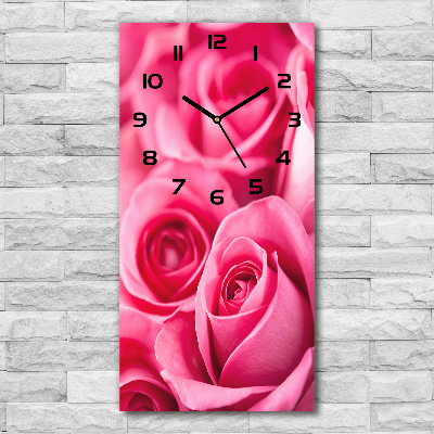 Vertical wall clock Pink roses