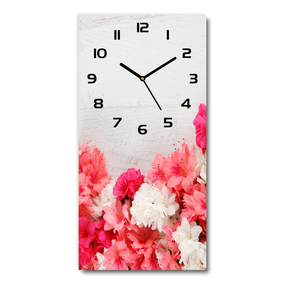 Modern vertical wall clock Flowers on wood