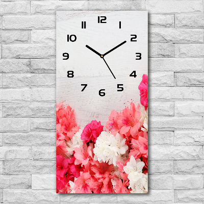 Modern vertical wall clock Flowers on wood