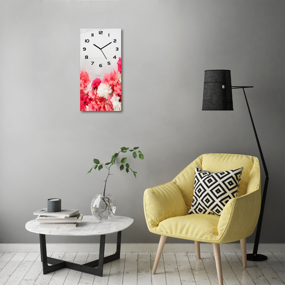 Modern vertical wall clock Flowers on wood