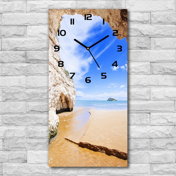 Vertical rectangular wall clock Cave by the sea