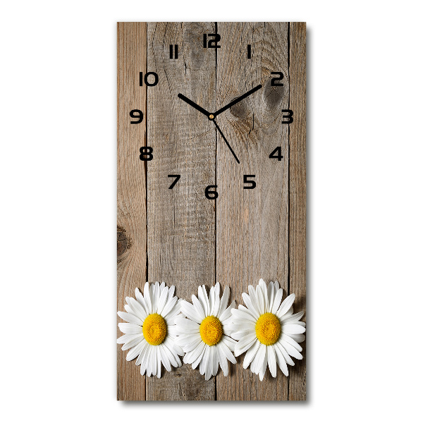 Vertical wall clock Chamomile on wood