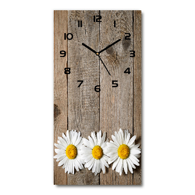 Vertical wall clock Chamomile on wood