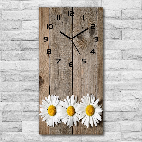 Vertical wall clock Chamomile on wood