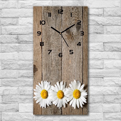 Vertical wall clock Chamomile on wood