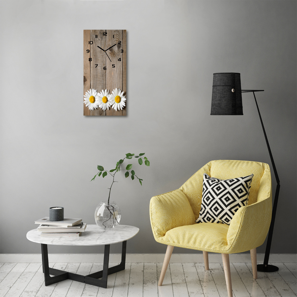 Vertical wall clock Chamomile on wood