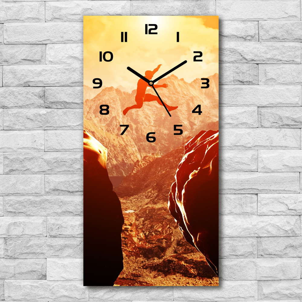 Vertical rectangular wall clock Jump over the abyss